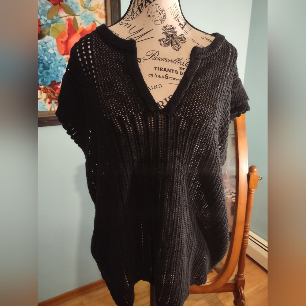 Torrid Black Open-Knit V-Neck Sweater